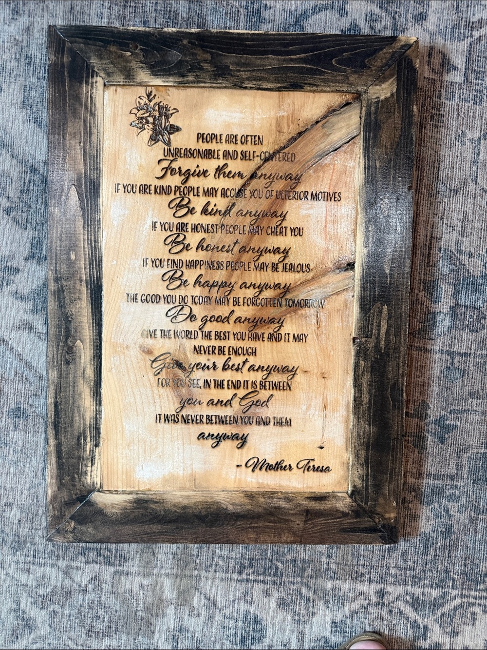 Mother Teresa Quote - engraved Wood Wall Art -handmade by me.